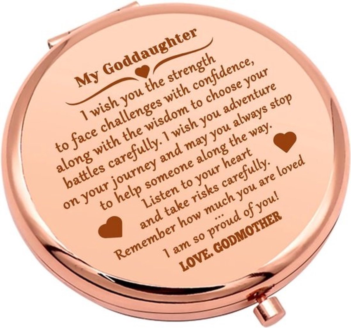 Compacte Make-up Spiegel Cadeau voor Peetdochter - Inscription en Roze Goud