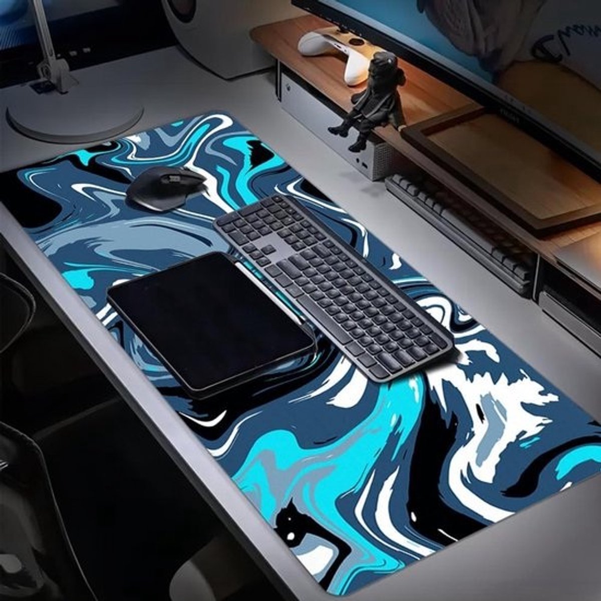 Bureauonderlegger XXL - Muismat Groot - Bureau Organisatie - Waterdicht Antislip - 90 x 40 cm - Zwart Blauw