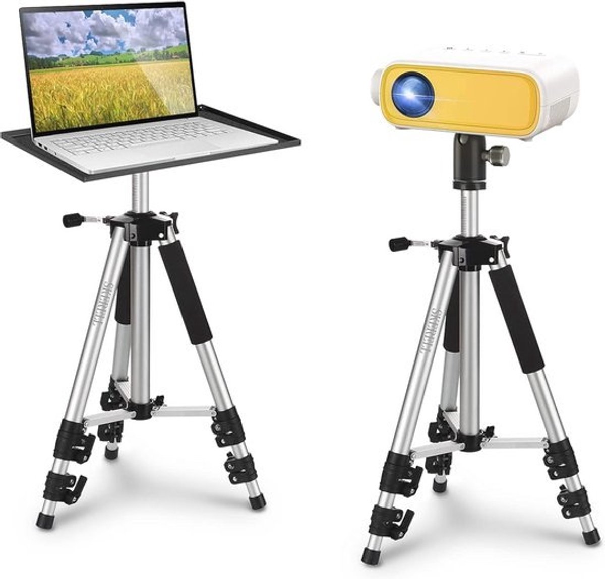 Projector Statief - Vloerstandaard Laptop - Presentaties Geven - Verstelbare Hoogte - 45 tot 122 cm - Zilver