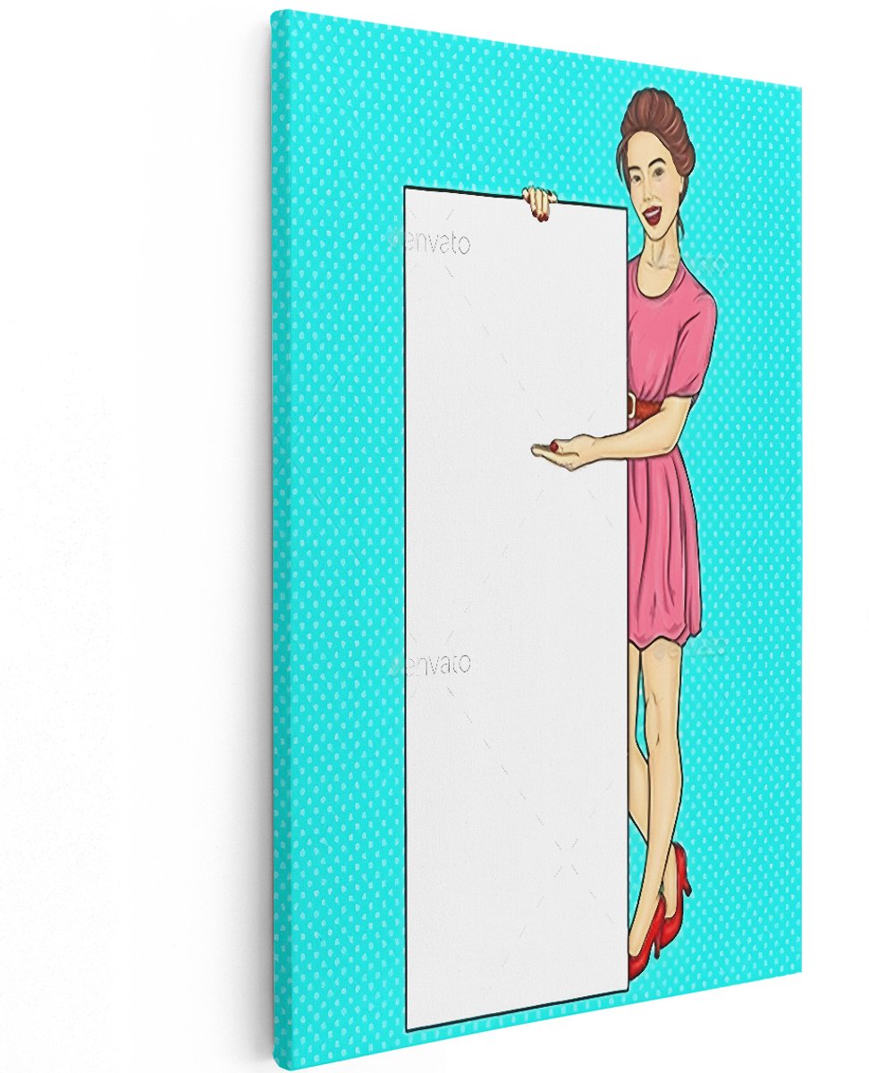 Artaza Canvas Schilderij Vrouw - 120x180 cm - Groot - Wanddecoratie Pop Art - Muurdecoratie Vintage - Decoratie Retro - Roze