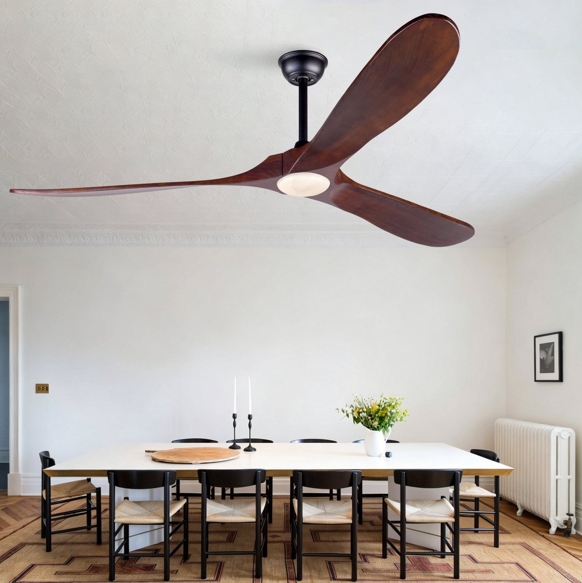 COVREO Plafondventilator met verlichting 70 inch 176 cm walnoot zwart hout - 3 bladen - 6 snelheden - timer