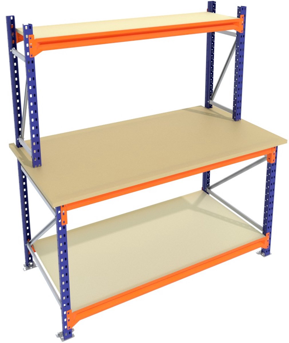 Werkbank of Inpaktafel vast Blauw 135centimeterx105centimeter - 2 niveaus (1 opbouw, multiplex)