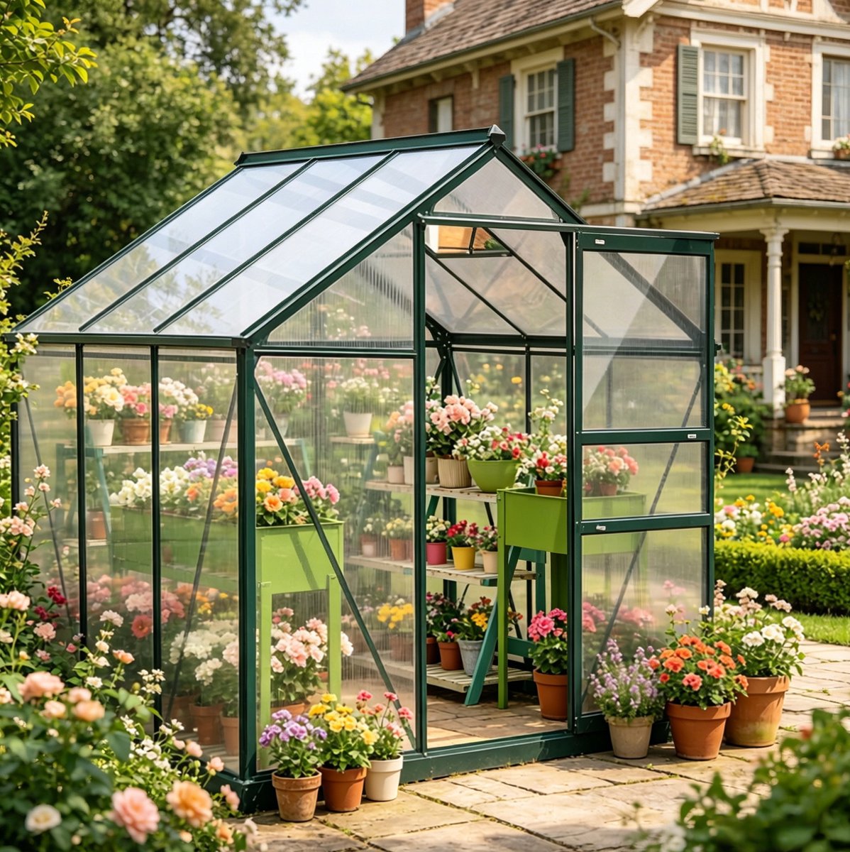 Kas Met Schuifdeur En Dakraam 190 X 192 X 201 Cm Aluminium Polycarbonaat Donkergroen Voor Tuin En Teelt