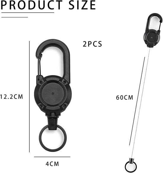 Set van 2 Zwarte Stevige Lanyard Badge Reel met 53.5 cm Stalen Koord voor Sleutels en ID Kaarten, Ideaal voor Buitengebruik en Werk — afbeelding 5