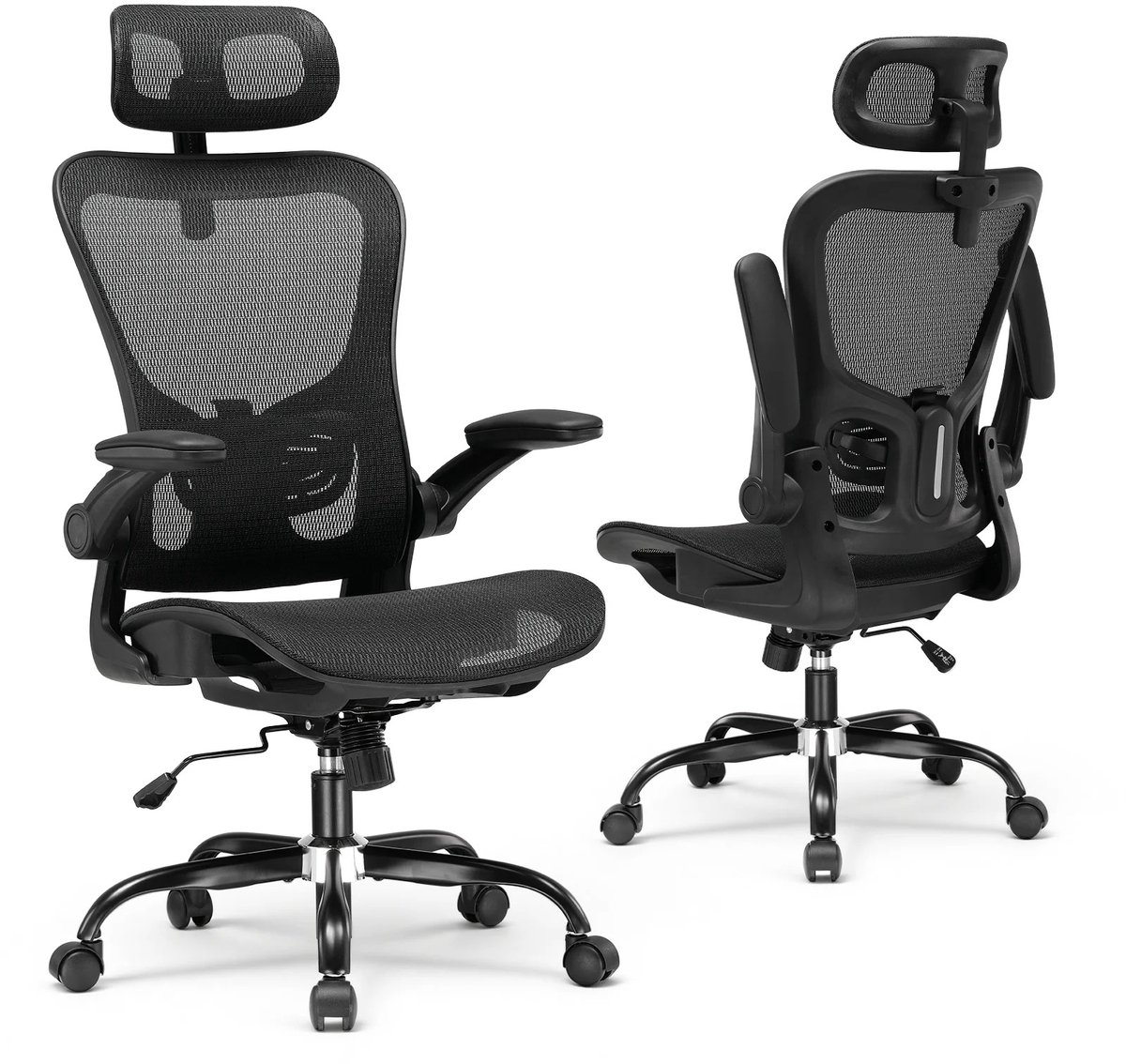 QUESTYR - Ergonomische Bureaustoel - Verstelbare Hoofdsteun - Gamingstoel Met Schommelfunctie - Executive Mesh-stoel - Zwart
