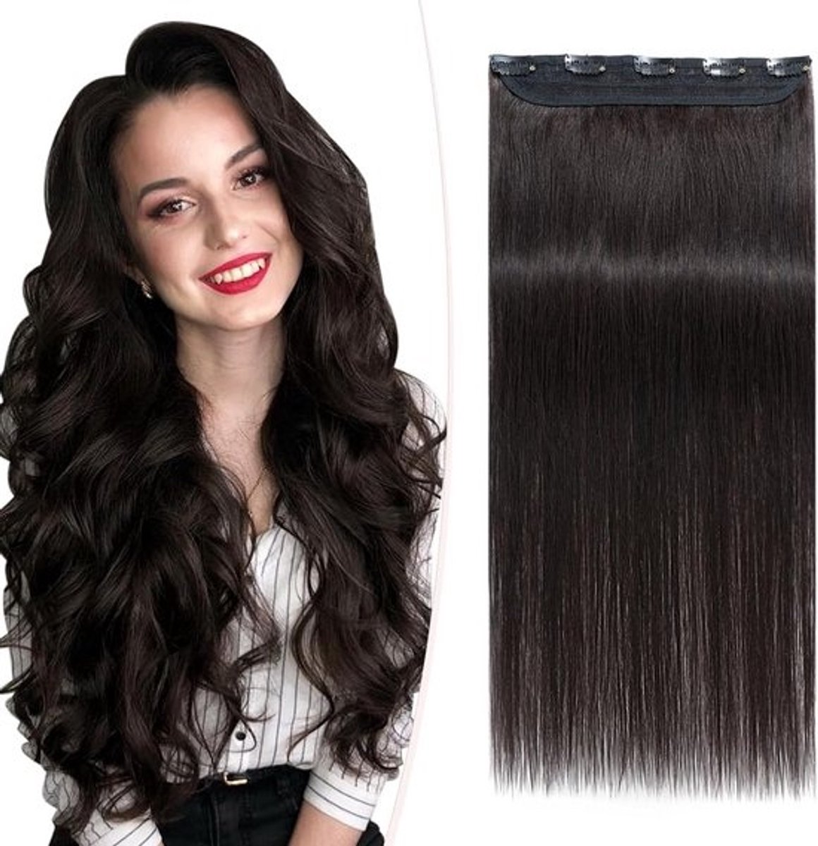 Clip in Echte Haar Extensions voor Volumineus Haar - 20cm 40g Natuurlijk Zwart