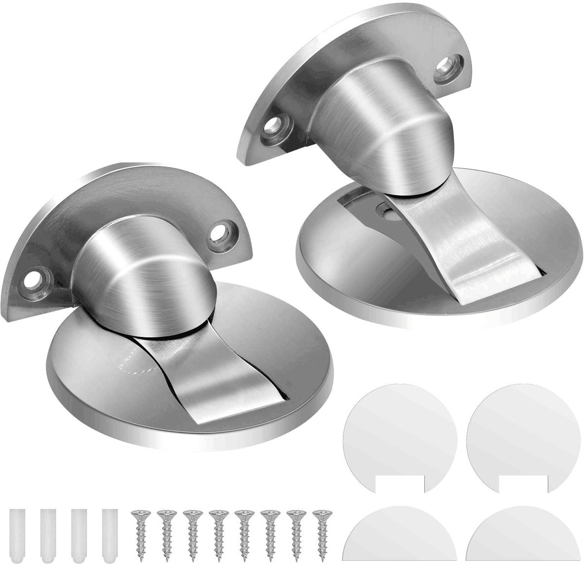 Magnetische Deurstopper - Zelfklevend & Boorvrij - Roestvrijstaal Geborsteld Nikkel - Zilverkleurig - Set van 2 stuks