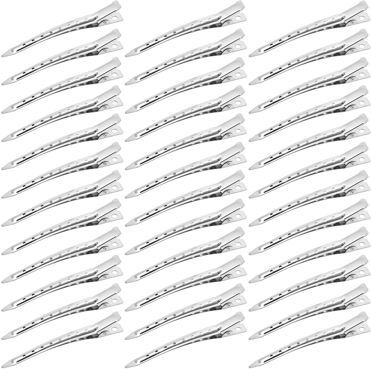 Haarclips - 36 Stuks Metalen Eendenbek - Voor Kappers, Haarstyling, Knippen en Make-up - Zilver 9 cm