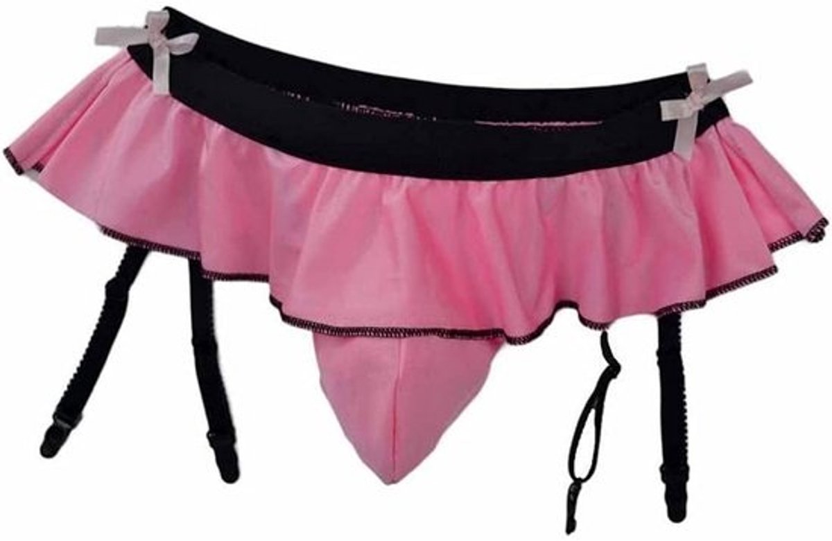 Sexy Heren Lingerie Slip met Rok en Jarretels Set