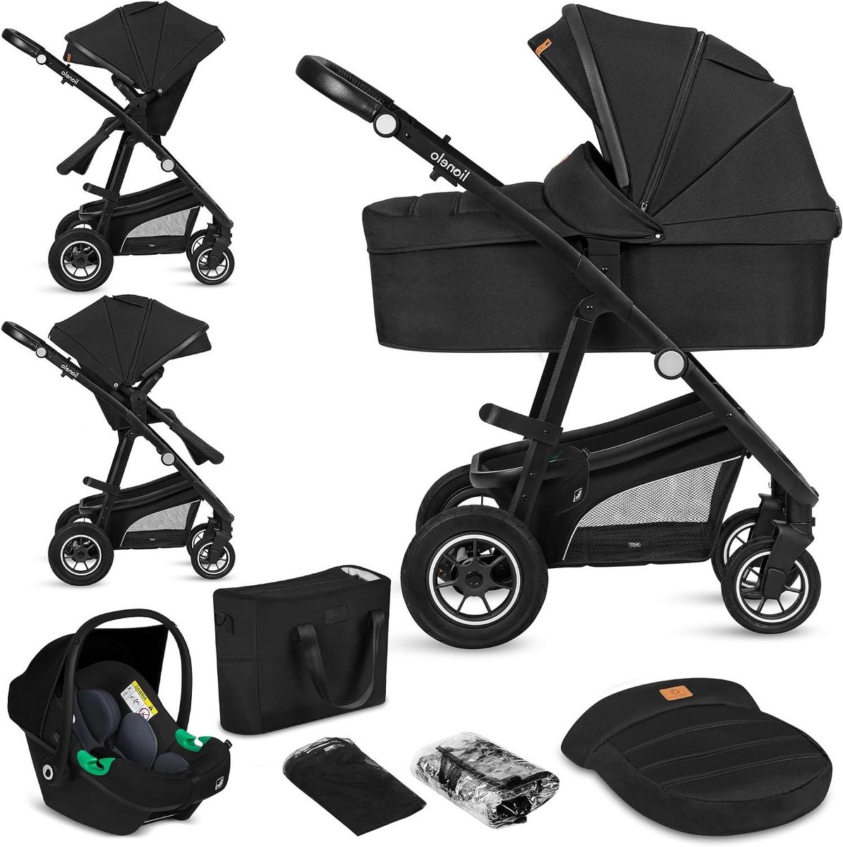 3-in-1 Kinderwagen - Combiset Baby - Veilig Vervoer - ADAC Gecertificeerd - Tot 22 kg - Zwart
