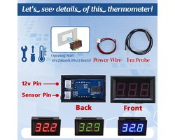 FBBULES Digitale Thermometer met Sonde Waterbestendig 12V Water Temperatuur Monitor voor Koelkast Freezer Aquarium - ShopVlot