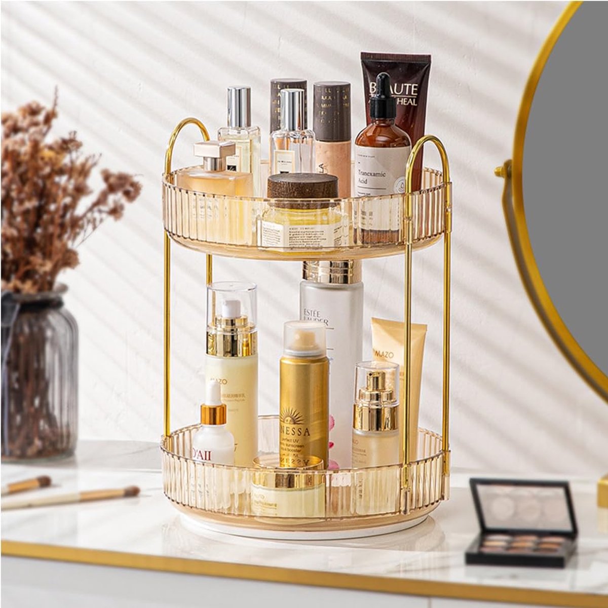Draaibare Make-up- en Huidverzorgingsorganizer - Voor op de make-uptafel, in de badkamer, op de commode, tafel of het bureau - Goudkleurig