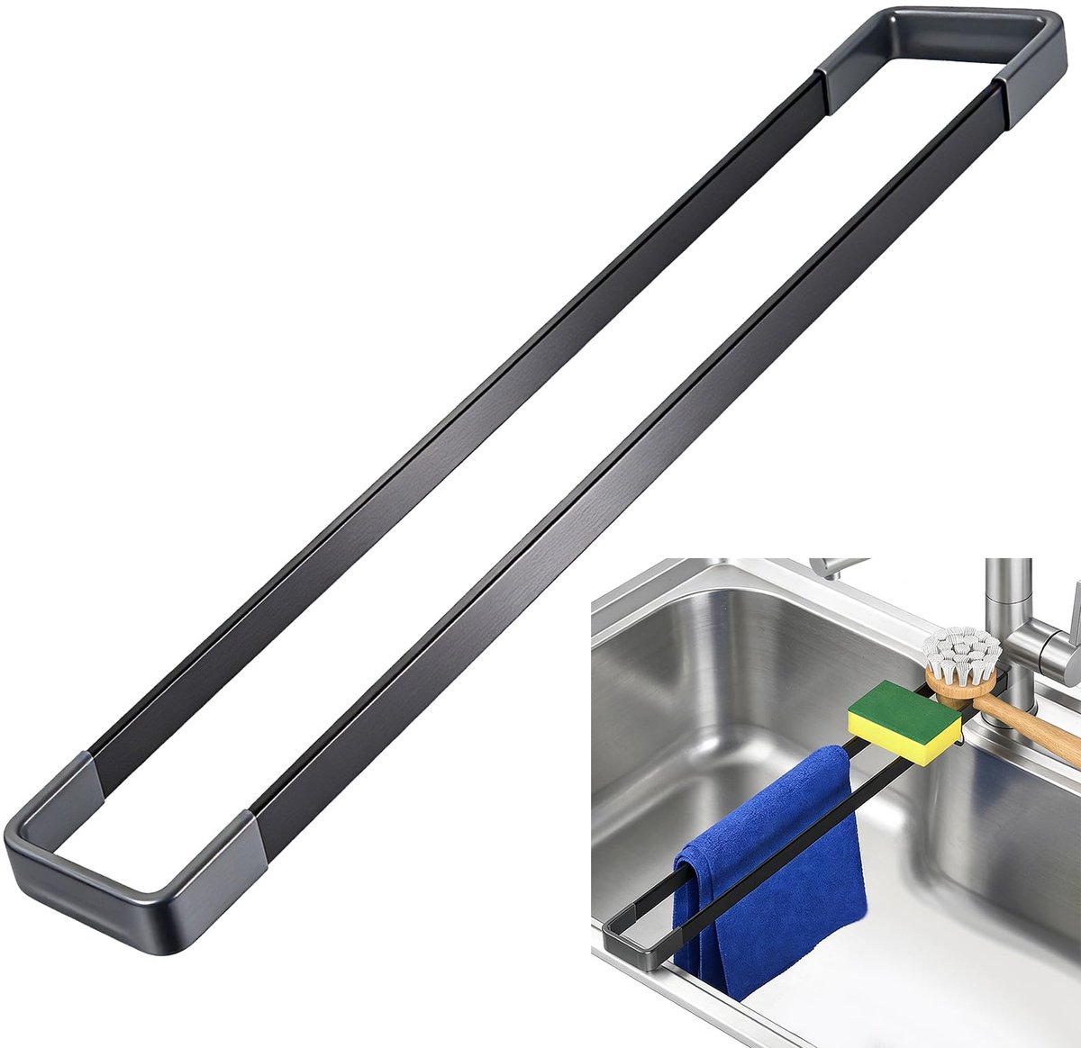 Smalle gootsteen organizer - Sponshouder - 4 cm breed, 43 cm lang