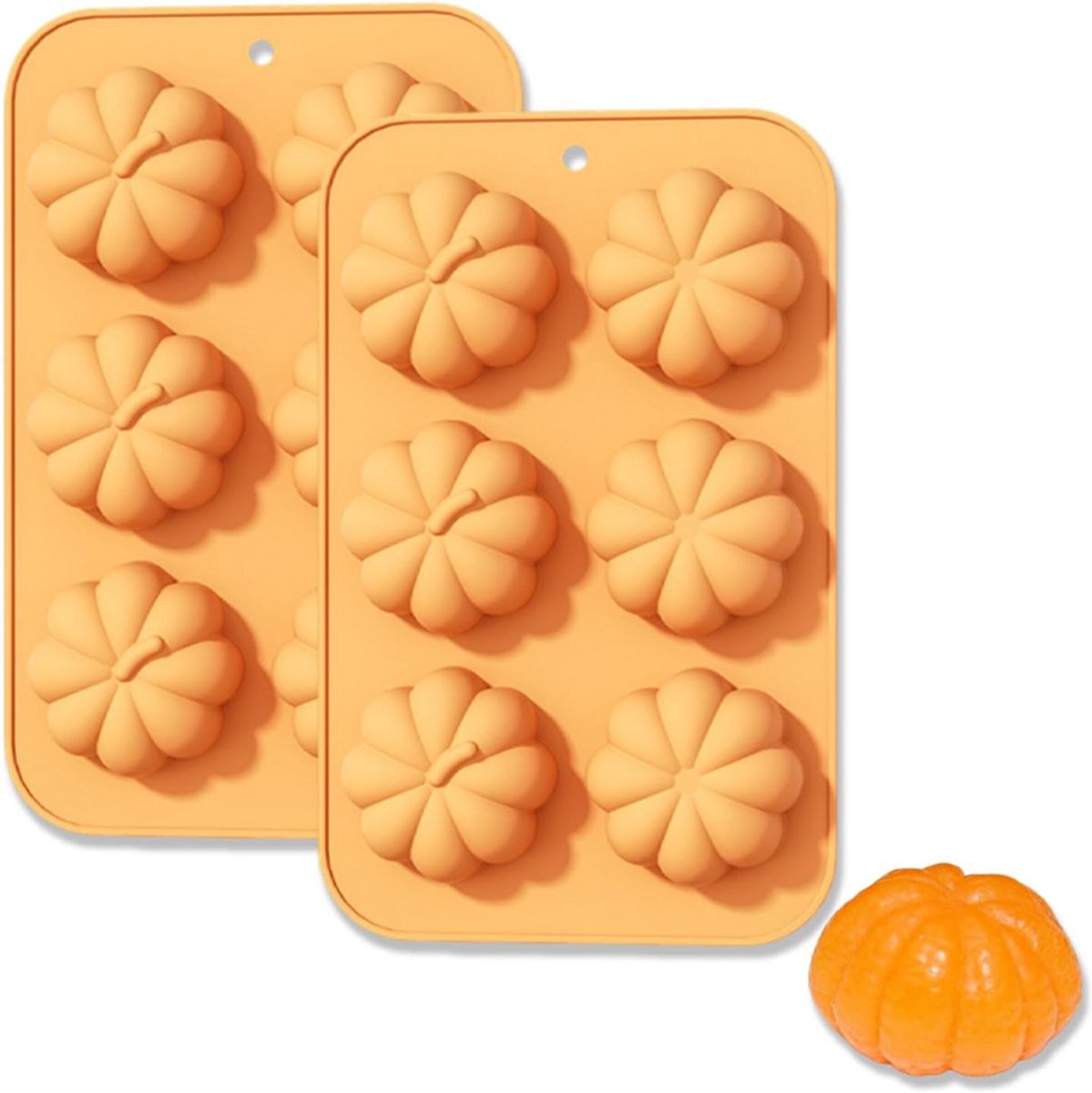 Halloween pompoenvormen - Set van 2 - Siliconen pompoenvormen - DIY vormen - Bakgereedschap - Feestelijk thema - Geschikt voor het maken van snoep, ijsblokjes, chocolade, taarten, decoraties, gelei, kaarsen en handgemaakte zeep - 27*17*3,5 cm - Geel