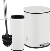 Prullenbak & WC borstel met houder - Pedaalemmer - Badkamer & Toilet - Toiletborstel - Crème - 5 Liter - Softclose – Vaartek Toiletset