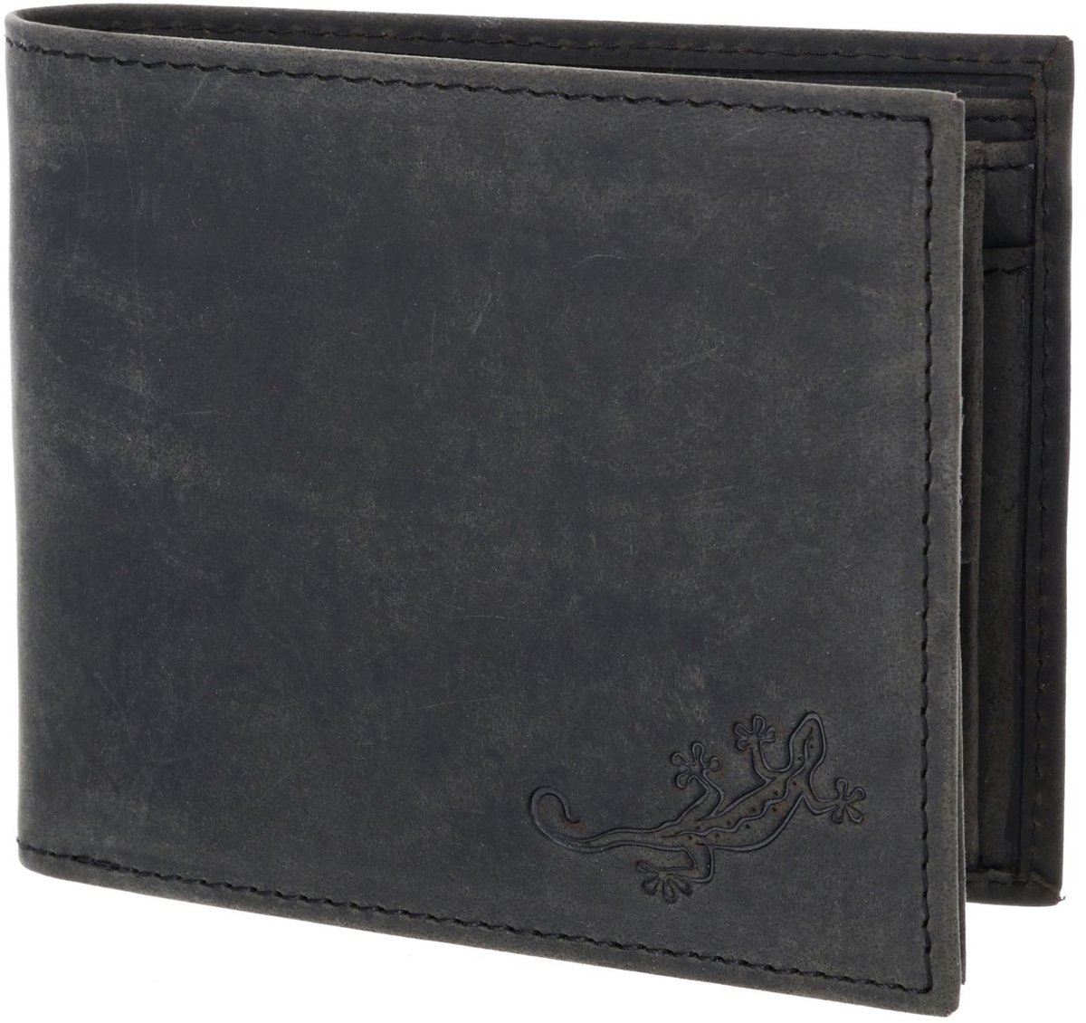 oxmox Leren portemonnee Leather RFID Protect Querscheinbörse Lizard 2.0 Embossed Vintage Black zwart