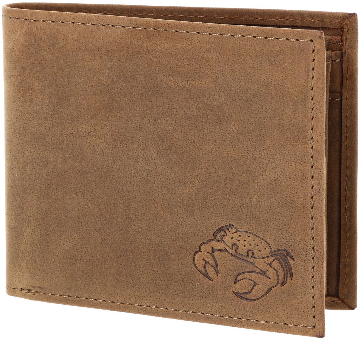 oxmox Leren portemonnee Leather RFID Protect Querscheinbörse Crab 2.0 Embossed Vintage Light Brown bruine
