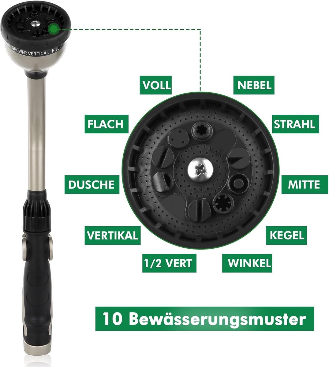 Robuuste 42 cm Gietstok voor de Tuin van Metaal, Tuinsproeier met 10 Spuitpatronen | Handmatige Stroomregeling | Irrigatiestok voor Hangplanten en Struiken