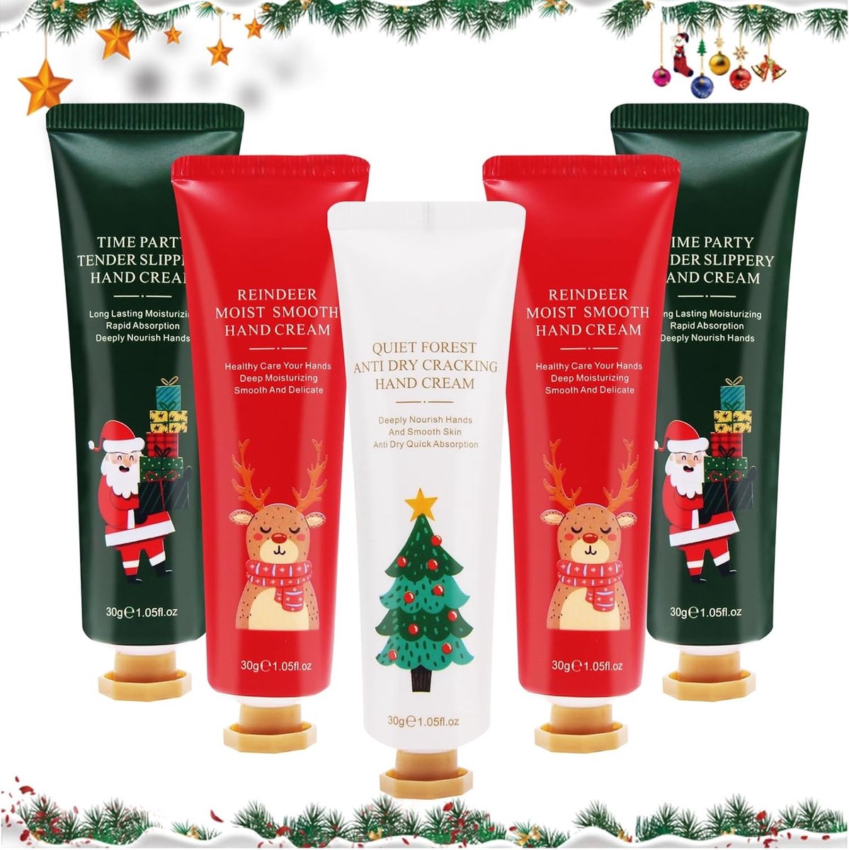 Set van 5 Winter Handcrèmes voor Hydratatie en Verzorging van Droge Handen, Perfect als Kerstcadeau