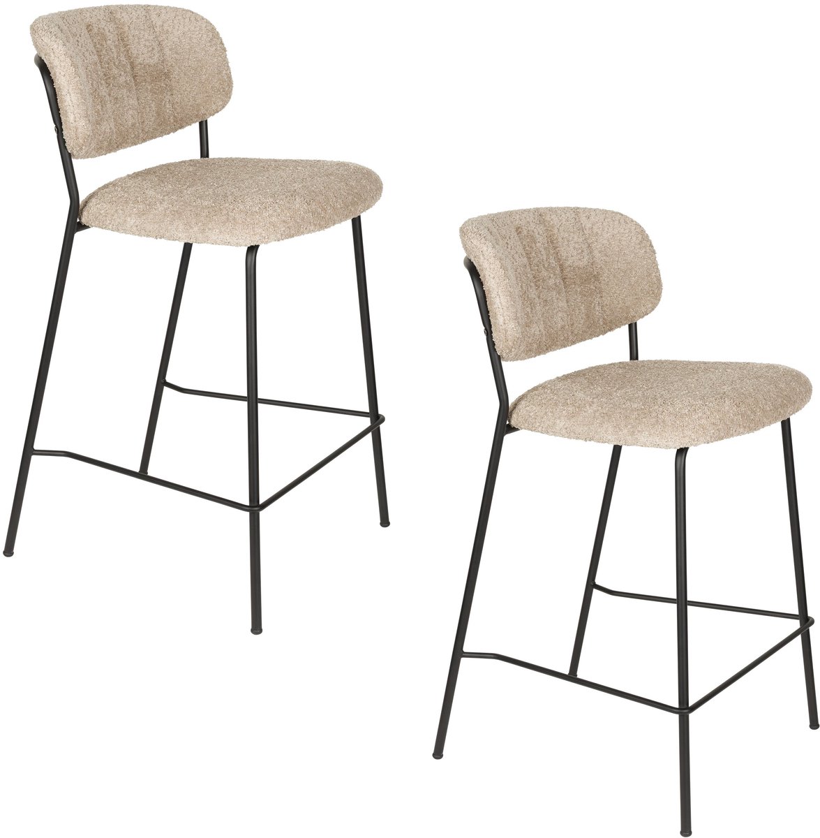 Housecraft Living Jolien Barkrukken 65 cm Zwart/Beige Bouclé - Set van 2
