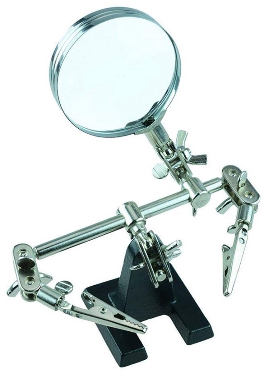 Helpende Handen - Soldeer Tool - Precisie Werk - Met Vergrootglas - 65mm Lens - Zwart