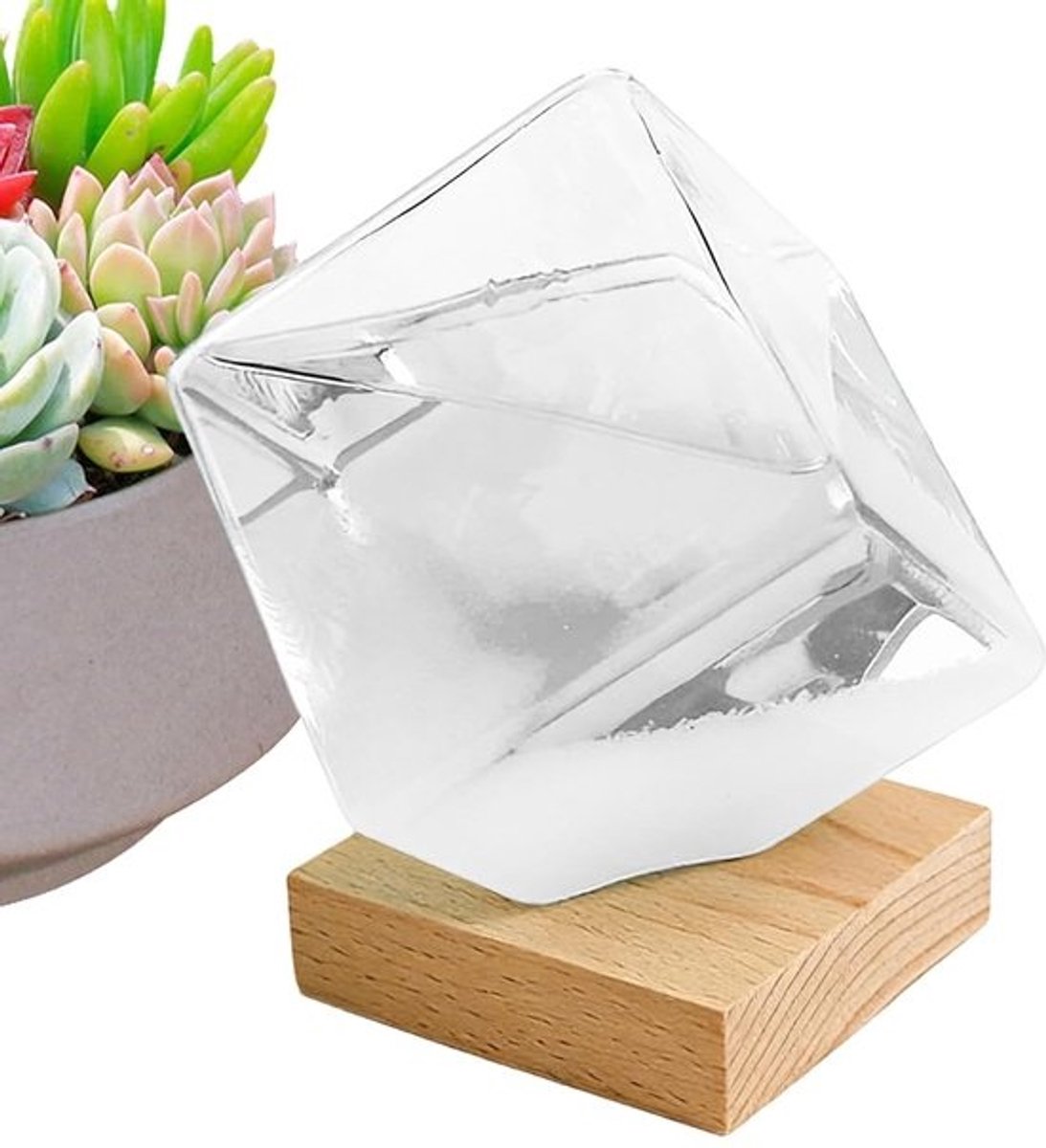 Stormglas Weersvoorspeller - Barometer Kubus - Weersindicatie - Decoratieve Kubusvorm - 11 x 11 x 14 cm - Wit