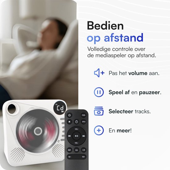 Retro CD Speler met Bluetooth - Draagbare CD Speler met HiFi Speakers - USB - AUX - Oplaadbaar - Vintage Muziekspeler Wit — afbeelding 4