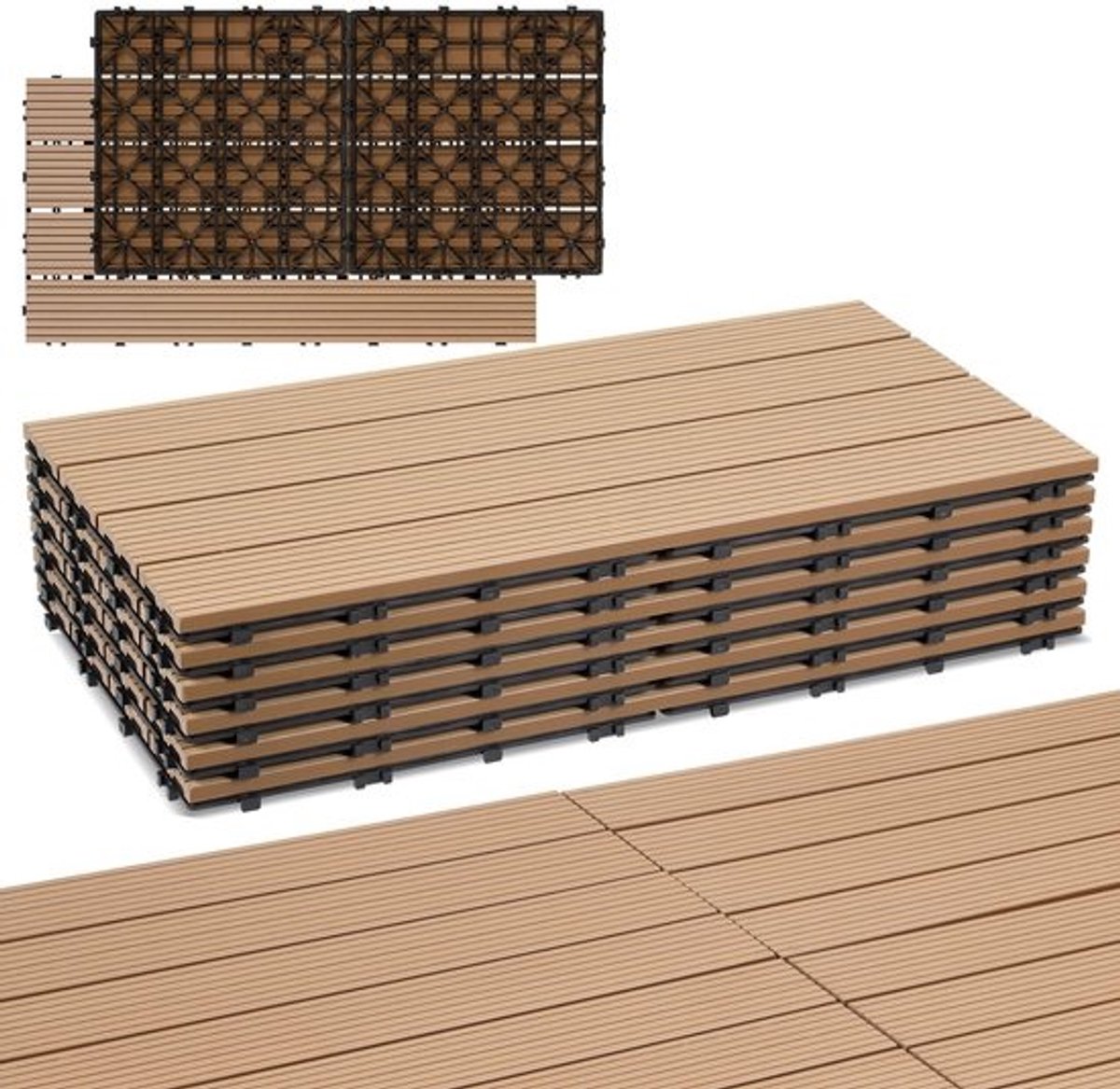 WPC Tegels - Balkon Vloer - Tuin Aanleggen - Weerbestendig Drainage - 30x60 cm - Teak