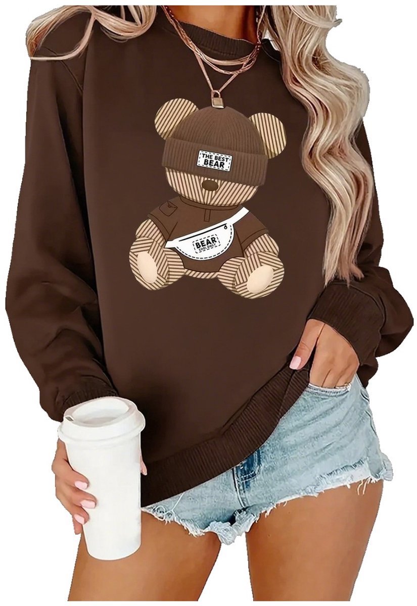 Currero Sweater Dames Sweaters Sweatshirt Hoodie Warme Trui Pullover Jumper Crewneck Vest Bruin