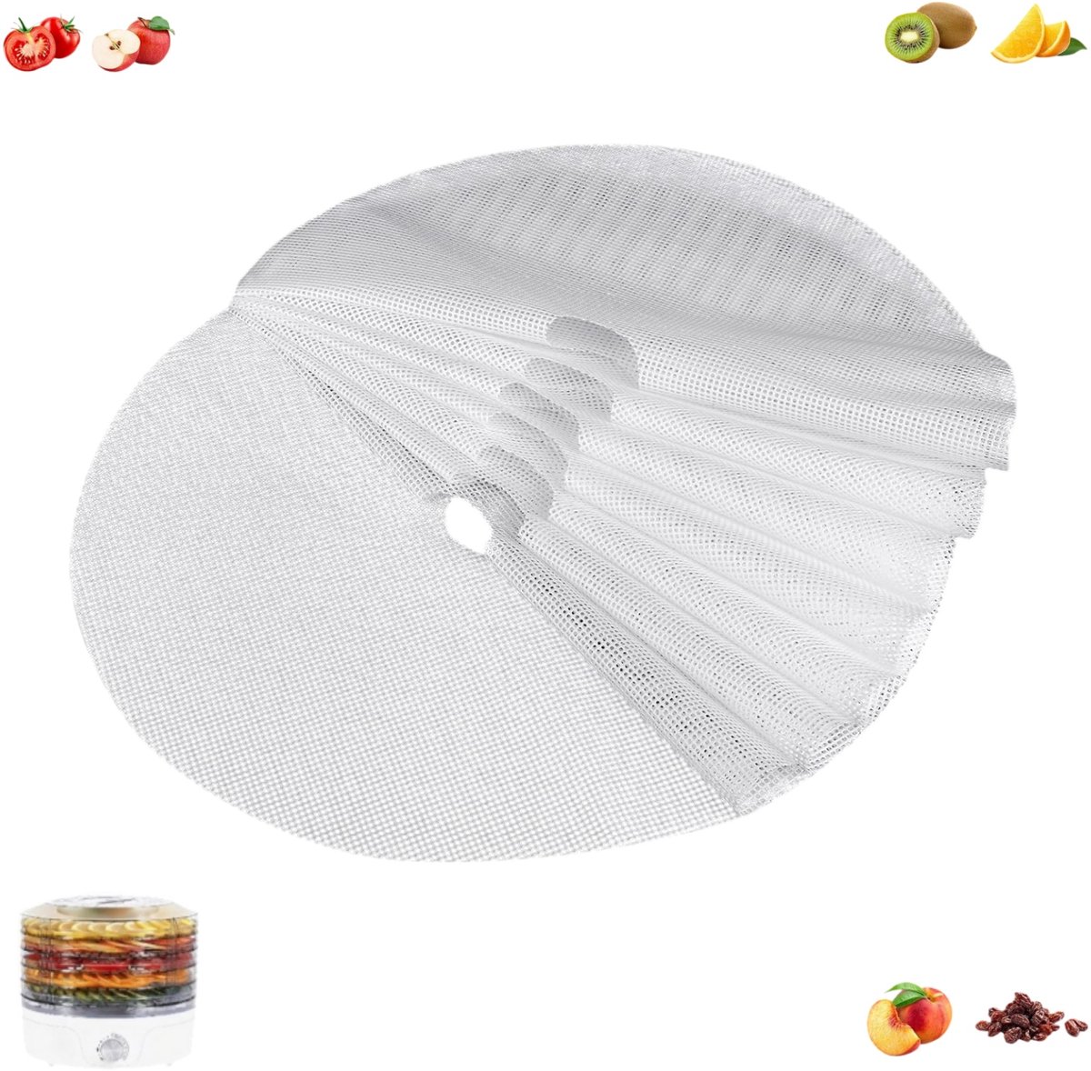 8 stuks - Ronde droogmat - Siliconen droogmat voor voedsel - Antiaanbaklaag siliconen gaasmat - Droogmat met een diameter van 33 cm - Herbruikbare droogmat voor fruit - Geschikt voor fruitdrogers en voedselstomen