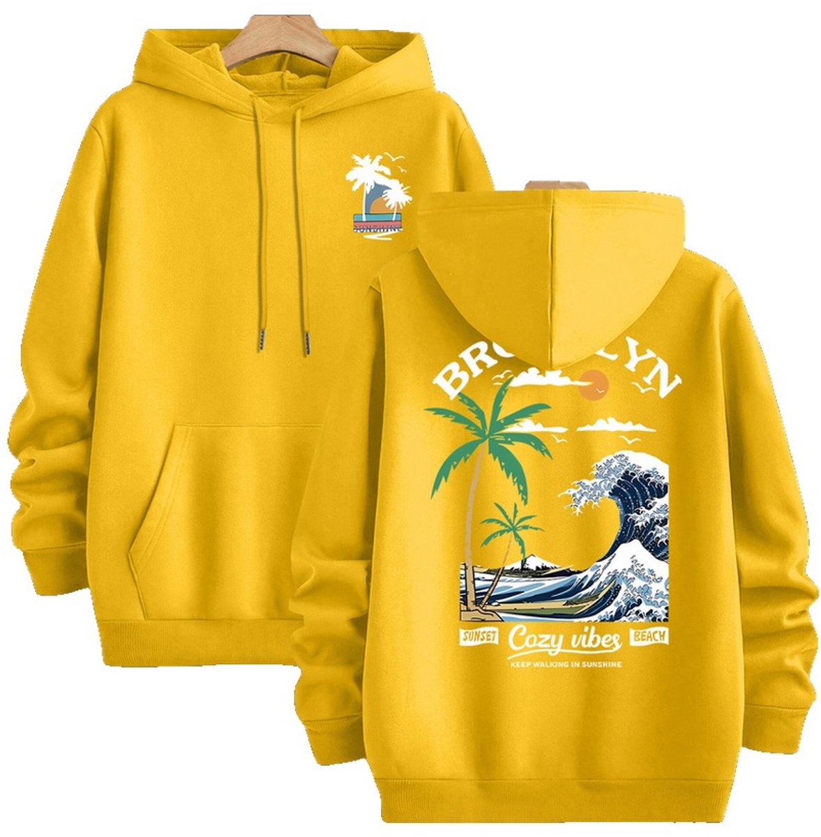 Currero Hoodie Heren Warme Hoodie Met Capuchon Comfortabele Sweater Casual Trui Pullover Herentrui Geel