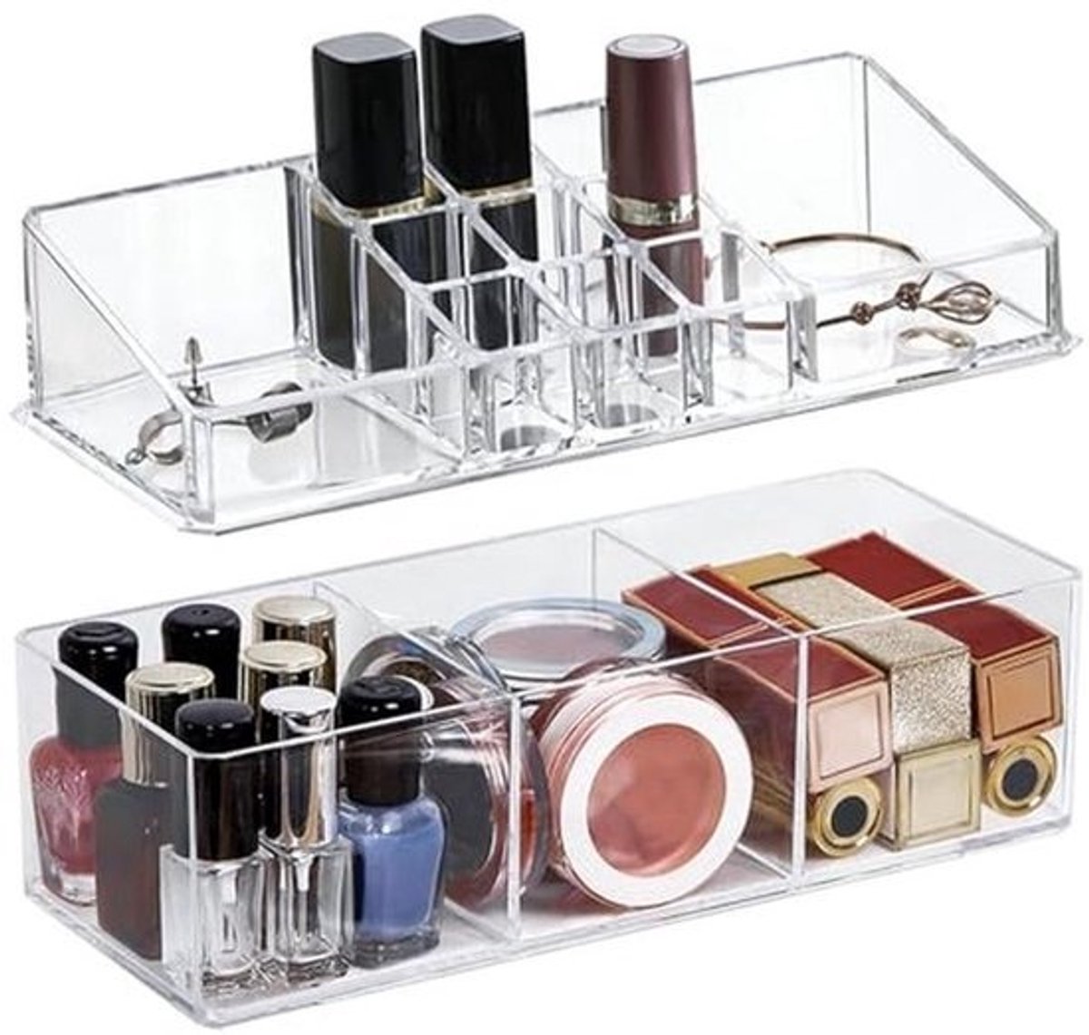 Acryl Cosmetica Organizer - Set van 2 - Stapelbare Makeup Opbergdozen voor Lippenstift en Wattenstaafjes