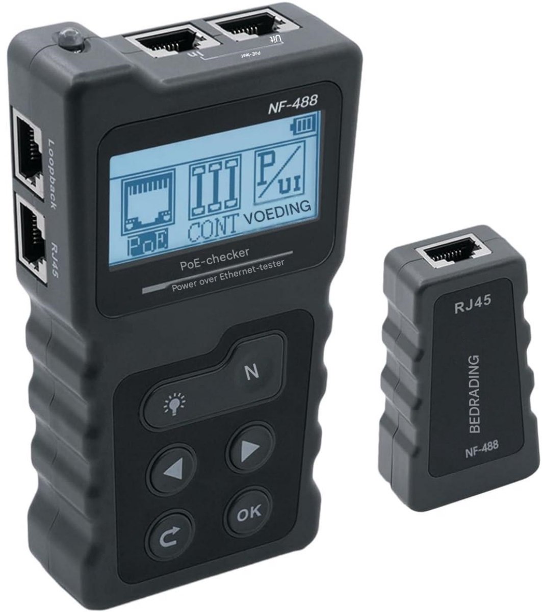 SSTRWGOOD Netwerk RJ45-tester - met LCD-display - ondersteuning geschikt voor PoE-voeding - LAN-tester