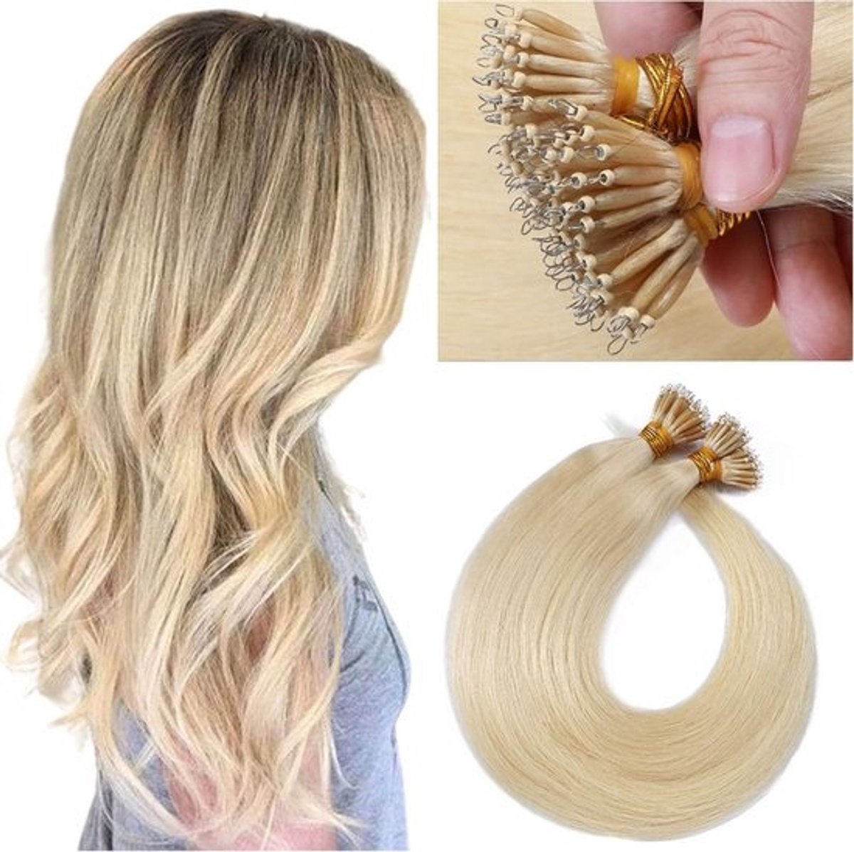 Nanorings Haarverlenging 50cm 1g Remy Menselijk Haar - Slimme Blondering #70-1