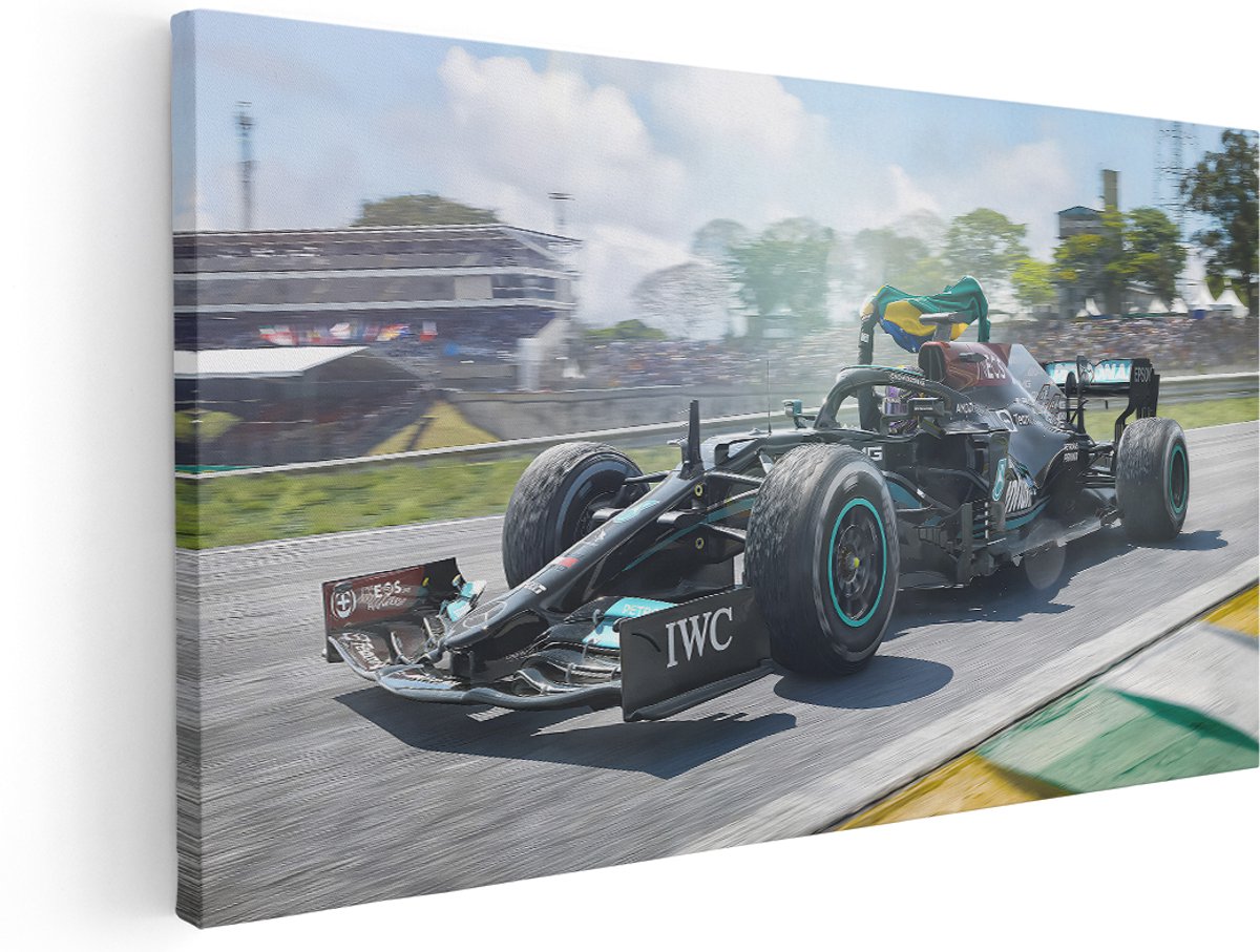Artaza Canvas Schilderij Mercedes F1 - 180x90 cm - Groot - Wanddecoratie Formule 1 - Muurdecoratie Racewagen - Kamer Accessoires Circuit