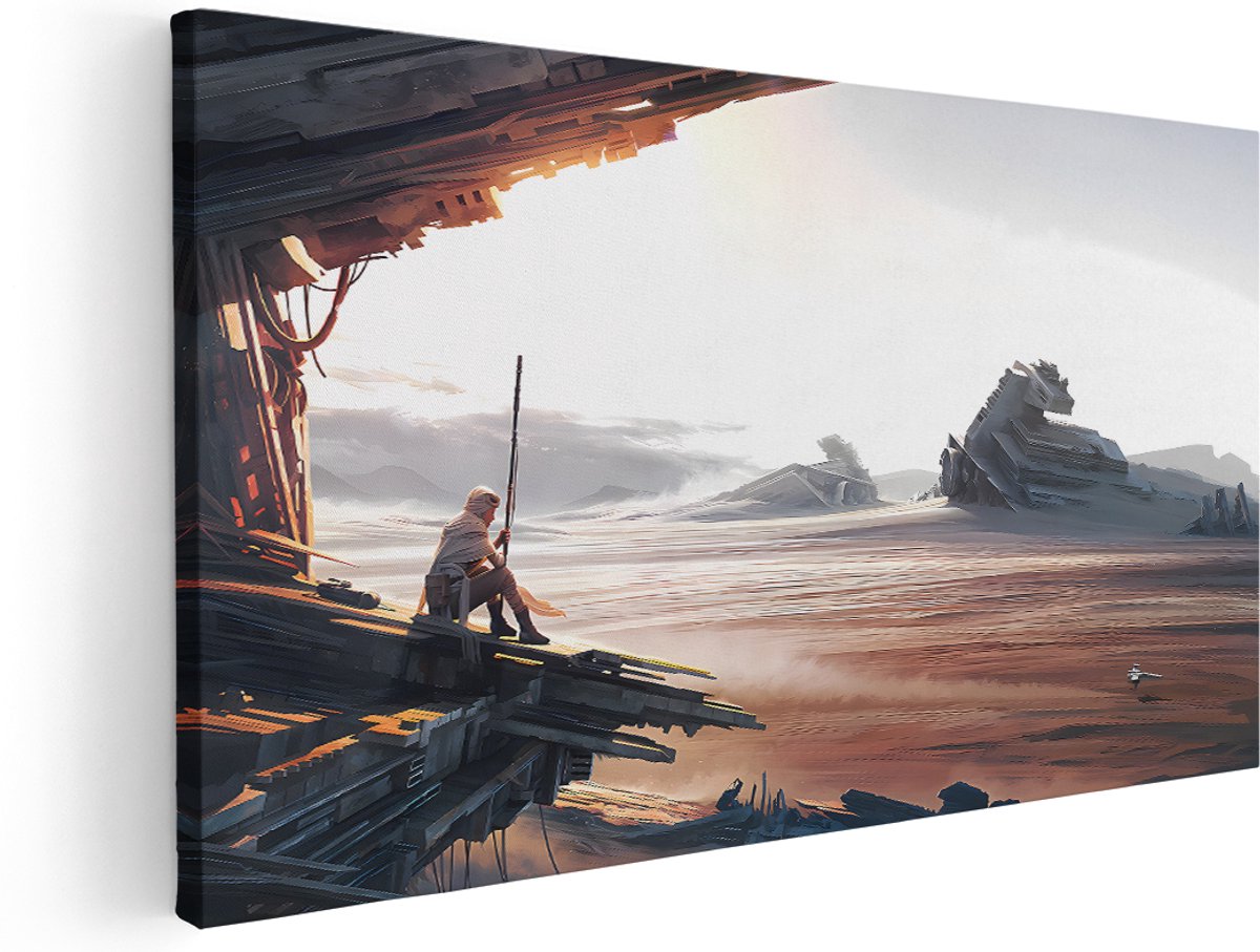 Artaza Canvas Schilderij Landschap - 180x90 cm - Groot - Wanddecoratie Star Wars - Muurdecoratie Woestijn - Schilderijen Op Canvas Duinen