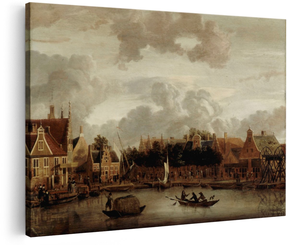 Artaza Canvas Schilderij Hollands Stadsgezicht - 180x120 cm - Groot - Wanddecoratie Oude Meesters - Muurdecoratie Gouden Eeuw - Decoratie Landschap