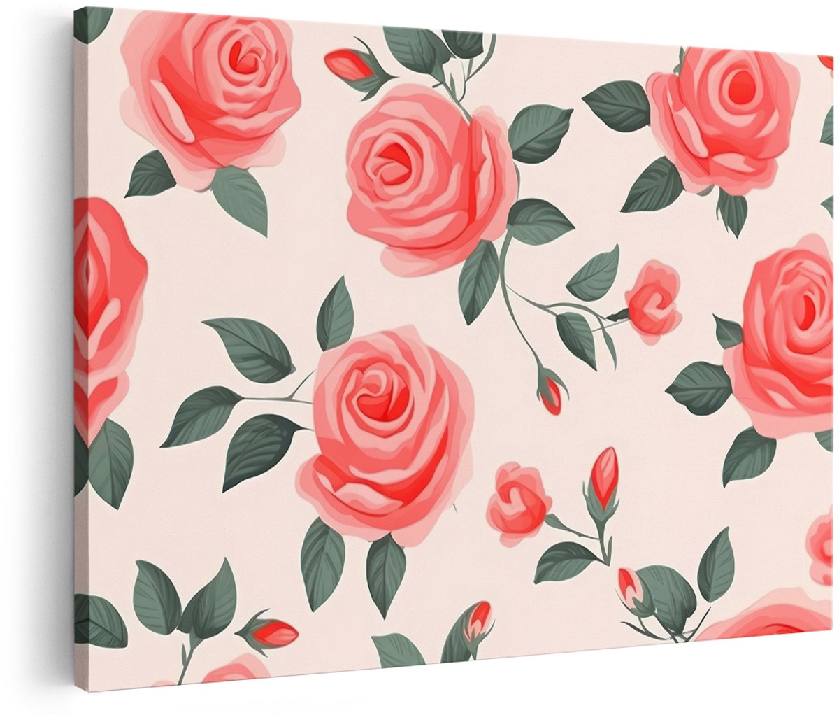 Artaza Canvas Schilderij Roze Rozen - 180x120 cm - Groot - Wanddecoratie Bloemen - Muurdecoratie Romantisch - Decoratie Vintage Slaapkamer