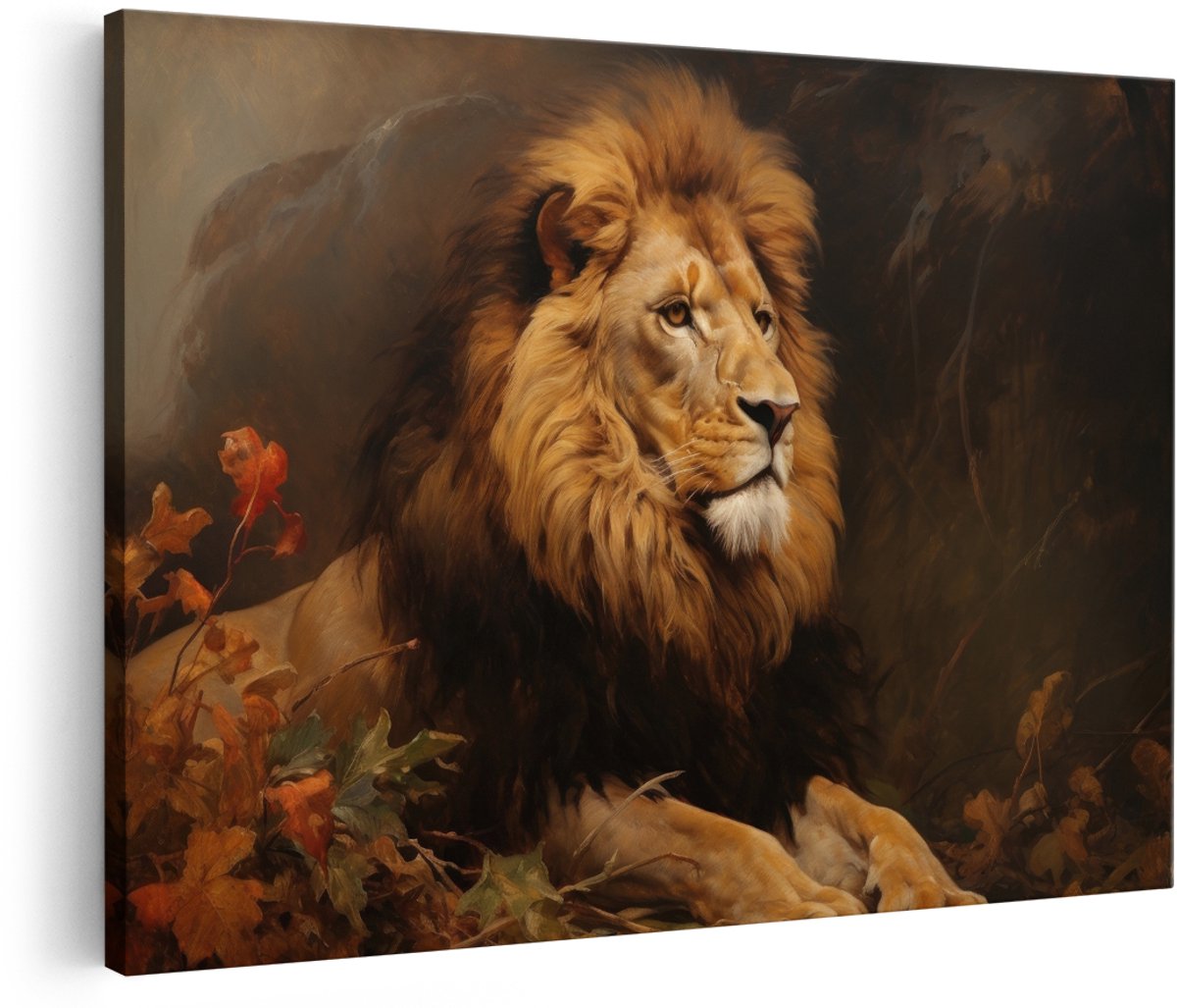 Artaza Canvas Schilderij Leeuw - 180x120 cm - Groot - Wanddecoratie Dieren - Muurdecoratie Natuur - Schilderijen Op Canvas Woonkamer