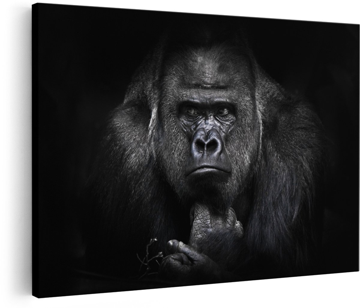 Artaza Canvas Schilderij Gorilla - Zwart Wit - 180x120 cm - Groot - Wanddecoratie Woonkamer - Schilderijen - Muurdecoratie