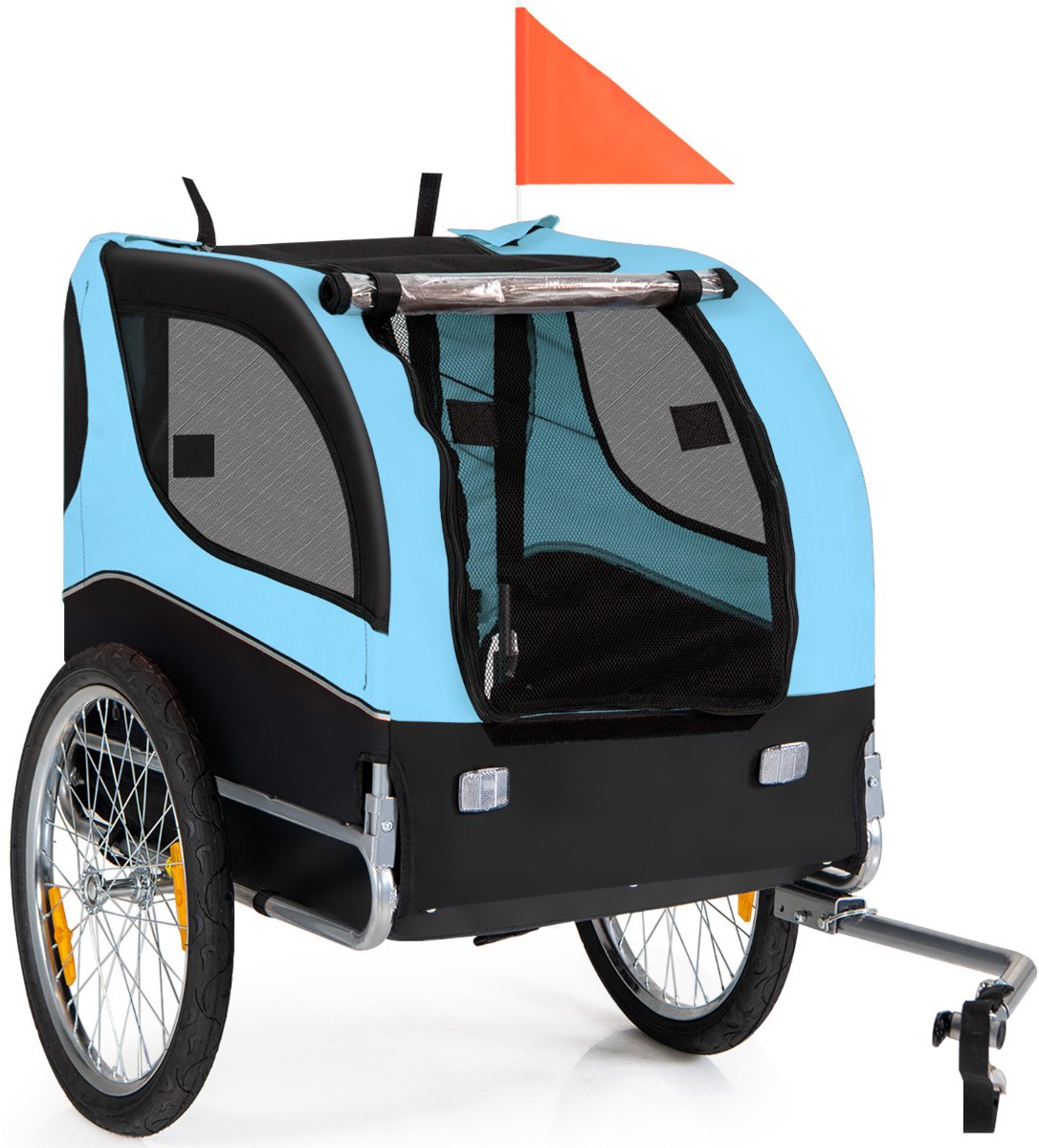 SureDeal® - Hondenproduct - Dieren Fietskar Fietskar - Kleine - Middelgrote Honden - Wielen Zonnedak Universeel - 135x60,5x95 cm - Zwart + Blauw