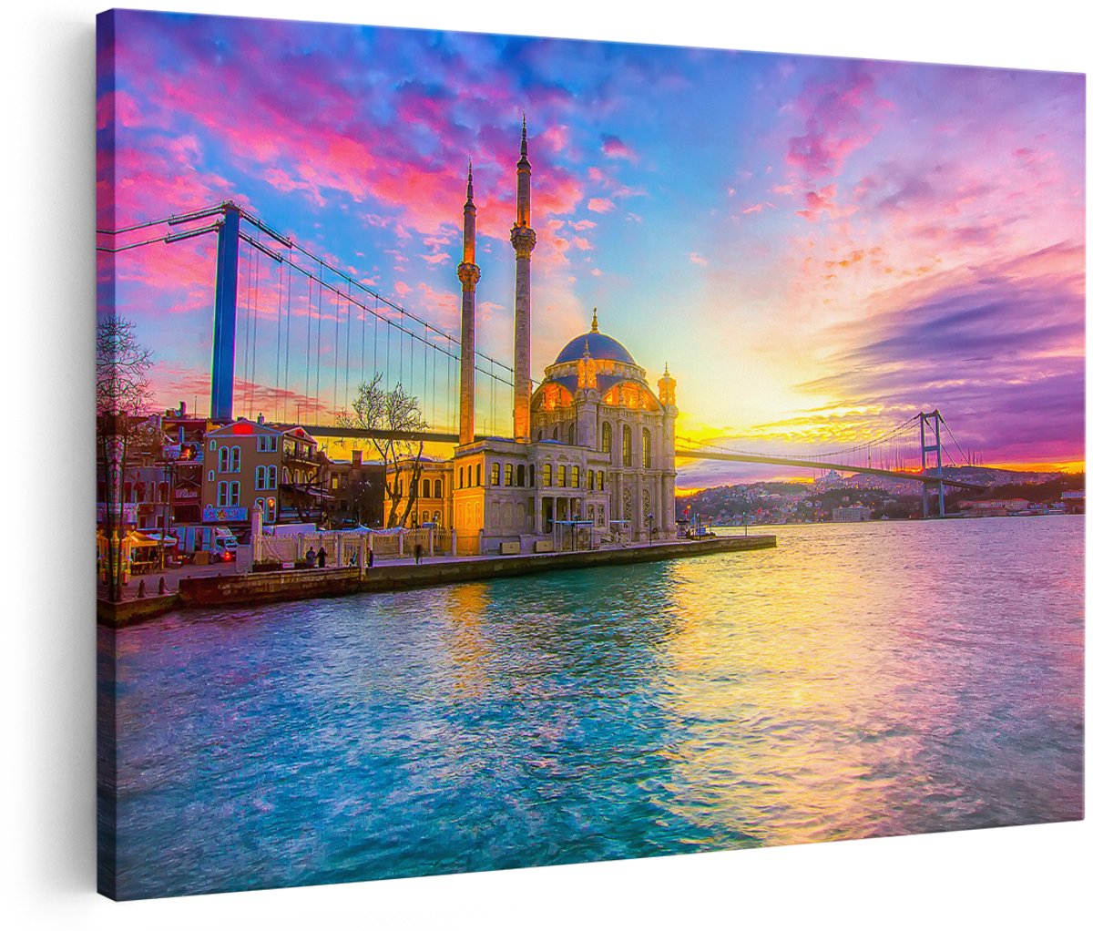 Artaza Canvas Schilderij Kleurrijke Ortakoy Moskee In Instanbul - 180x120 cm - Groot - Wanddecoratie Woonkamer - Schilderijen - Muurdecoratie