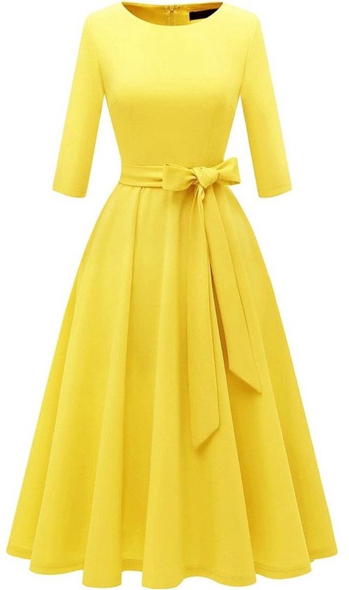 Dames Cocktailjurk Midi Lengte Vintage Jaren '50 Stijl met 3/4 Mouwen Geel