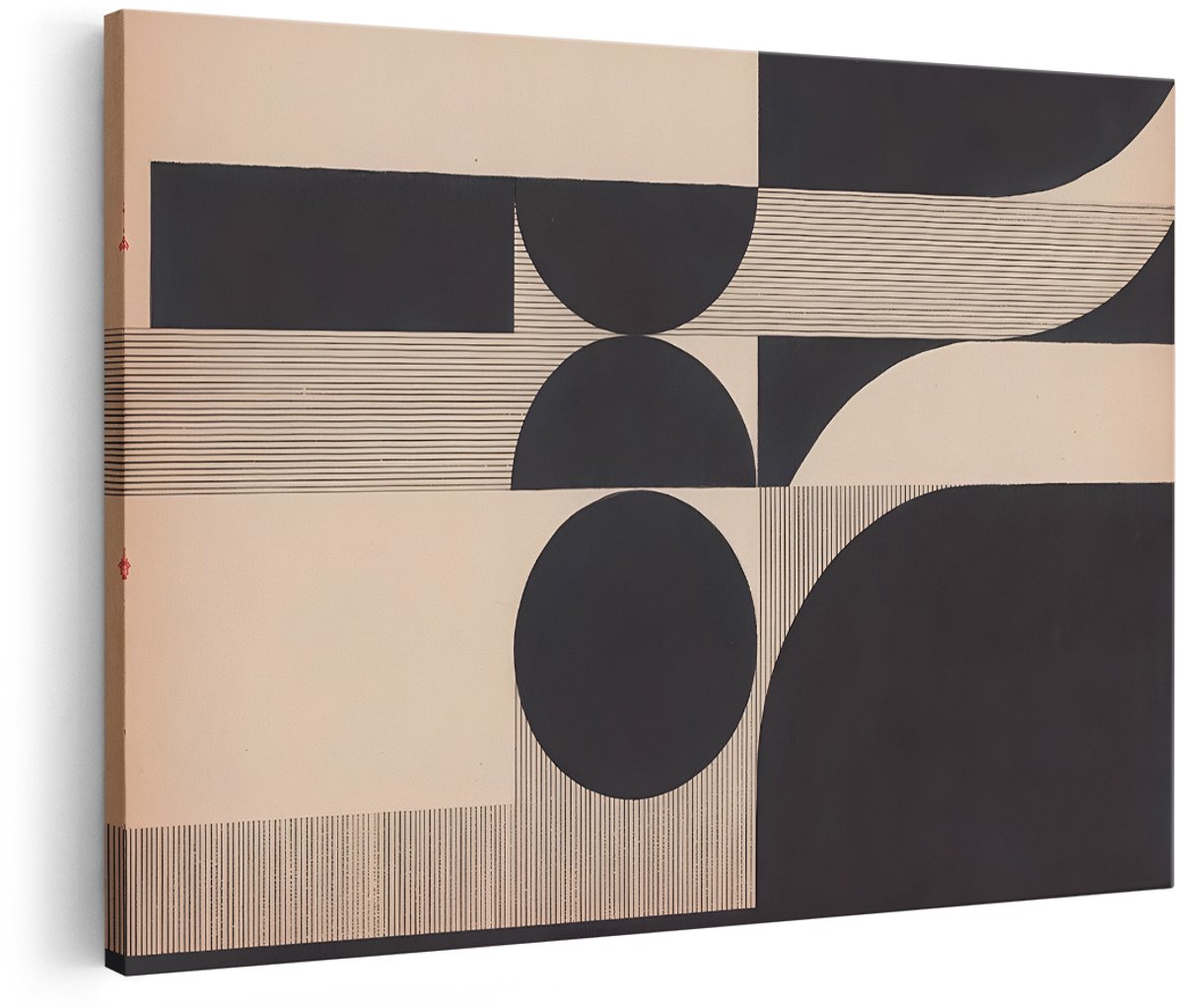 Artaza Canvas Schilderij Abstract - 180x120 cm - Groot - Wanddecoratie Geometrisch - Muurdecoratie Modern - Decoratie Zwart Beige - Woonkamer Industrieel