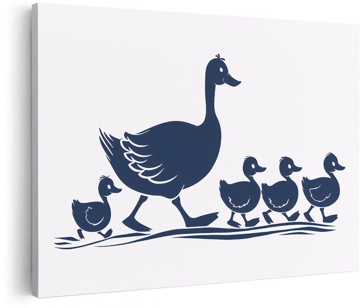 Artaza Canvas Schilderij Eendjes - 180x120 cm - Groot - Wanddecoratie Babykamer - Muurdecoratie Kinderkamer - Decoratie Dieren - Blauw