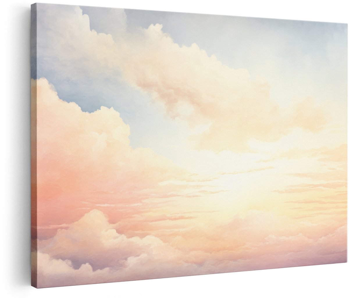 Artaza Canvas Schilderij Zonsondergang - 180x120 cm - Groot - Wanddecoratie Pastel Wolken - Muurdecoratie Natuur - Schilderijen Landschap Woonkamer