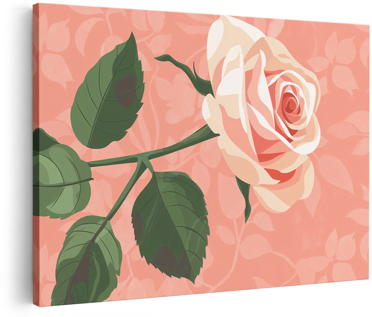 Artaza Canvas Schilderij Roos - 180x120 cm - Groot - Wanddecoratie Bloemen - Muurdecoratie Roze - Decoratie Vintage Bloem - Roze