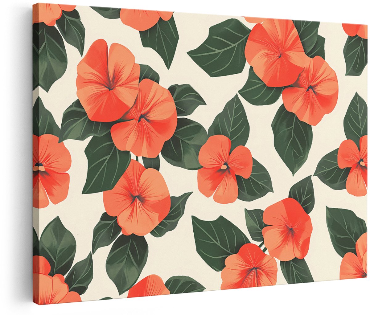 Artaza Canvas Schilderij Bloemen - 180x120 cm - Groot - Wanddecoratie Bloemen Patroon - Muurdecoratie Woonkamer - Decoratie Oranje
