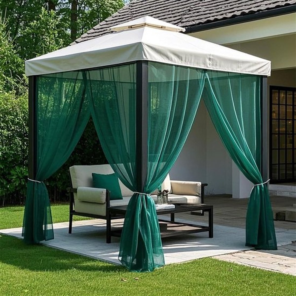 Donkergroene Transparante Buitengordijnen Privacy Scherm voor Tuinhuisje Veranda Pergola 1 Paneel