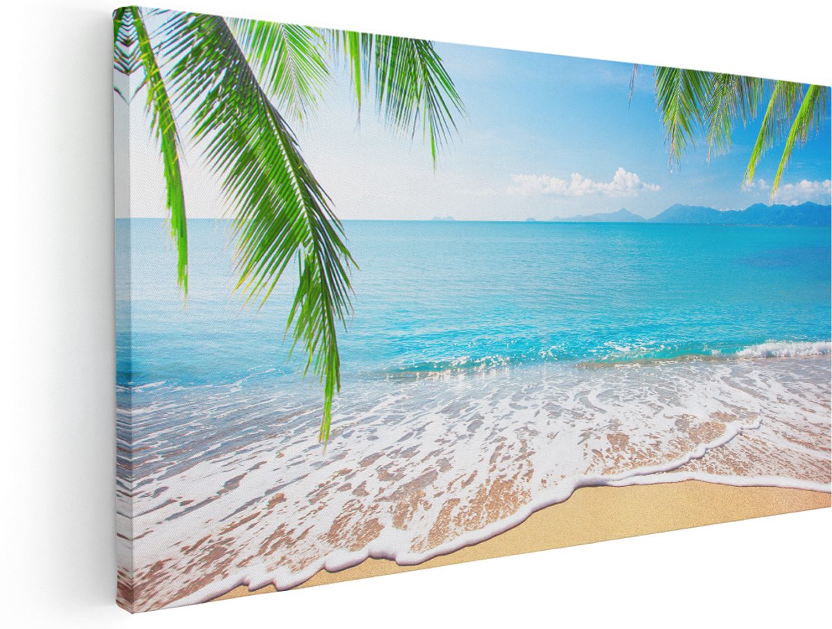Artaza Canvas Schilderij Tropisch Strand En Zee - 180x90 cm - Groot - Wanddecoratie Woonkamer - Schilderijen - Muurdecoratie